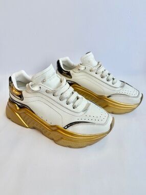 Dolce & Gabbana Leather Sneakers White and Gold soles Size 6